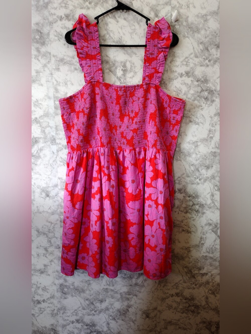 The Drop Women's Mini Dress Pink Floral Sundress with Ruffle Straps Size 2X